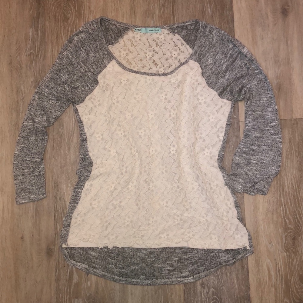 Gray Shirt with Cream Lace